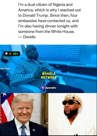 "Trump Is Also My President" — Davido Claps Back at Critics, Says Four Embassies Have Reached Out, and He's Having Dinner With The White House Tonight