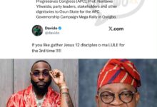 "Gather Jesus' 12 Disciples, O Ma LULE For The 3rd Time" — Davido Trolls APC's Osun Mega Rally Ahead Of Saturday's Election
