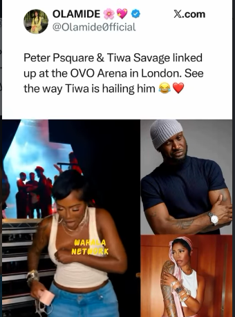 Backstage Love: Tiwa Savage Couldn't Hide Her Excitement Running Into Peter Okoye At OVO Arena London
