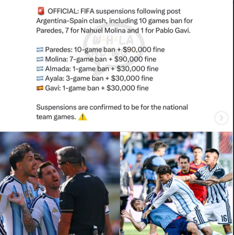 FIFA Drops the Hammer: 17 Combined Games Banned After Argentina-Spain World Cup Final Turned Into a Brawl